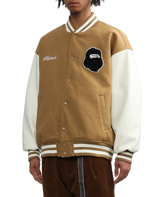 Men Big Foot Patch Padded Bomber jacket in Beige