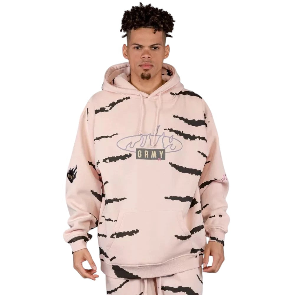 Men Cloven Tongues All Over Print Vintage Hoodie in Cream