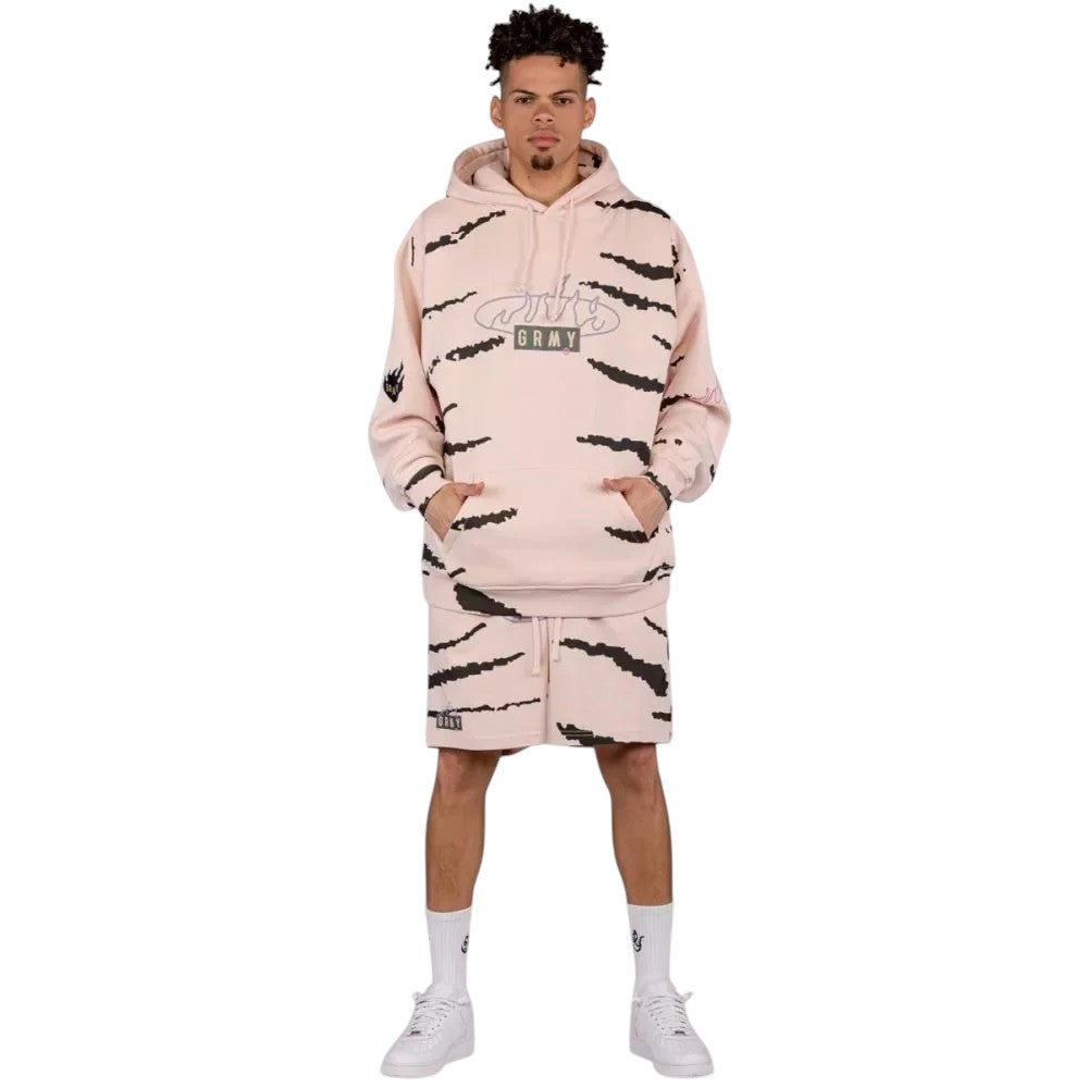 Men Cloven Tongues All Over Print Vintage Hoodie in Cream