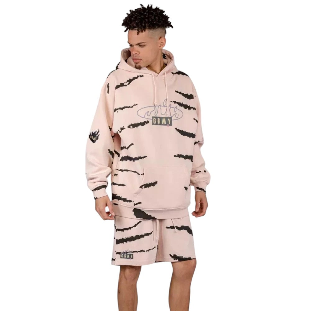 Men Cloven Tongues All Over Print Vintage Hoodie in Cream