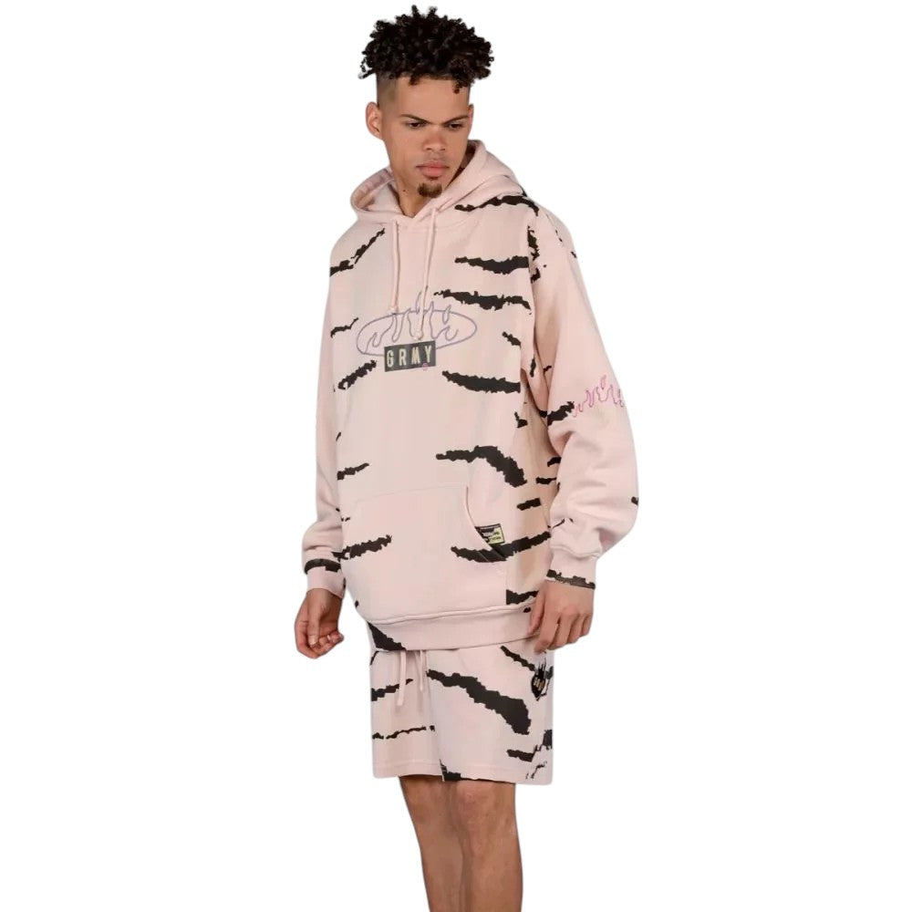Men Cloven Tongues All Over Print Vintage Hoodie in Cream