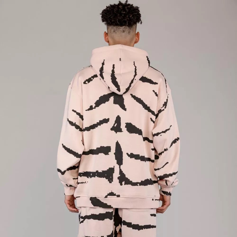 Men Cloven Tongues All Over Print Vintage Hoodie in Cream