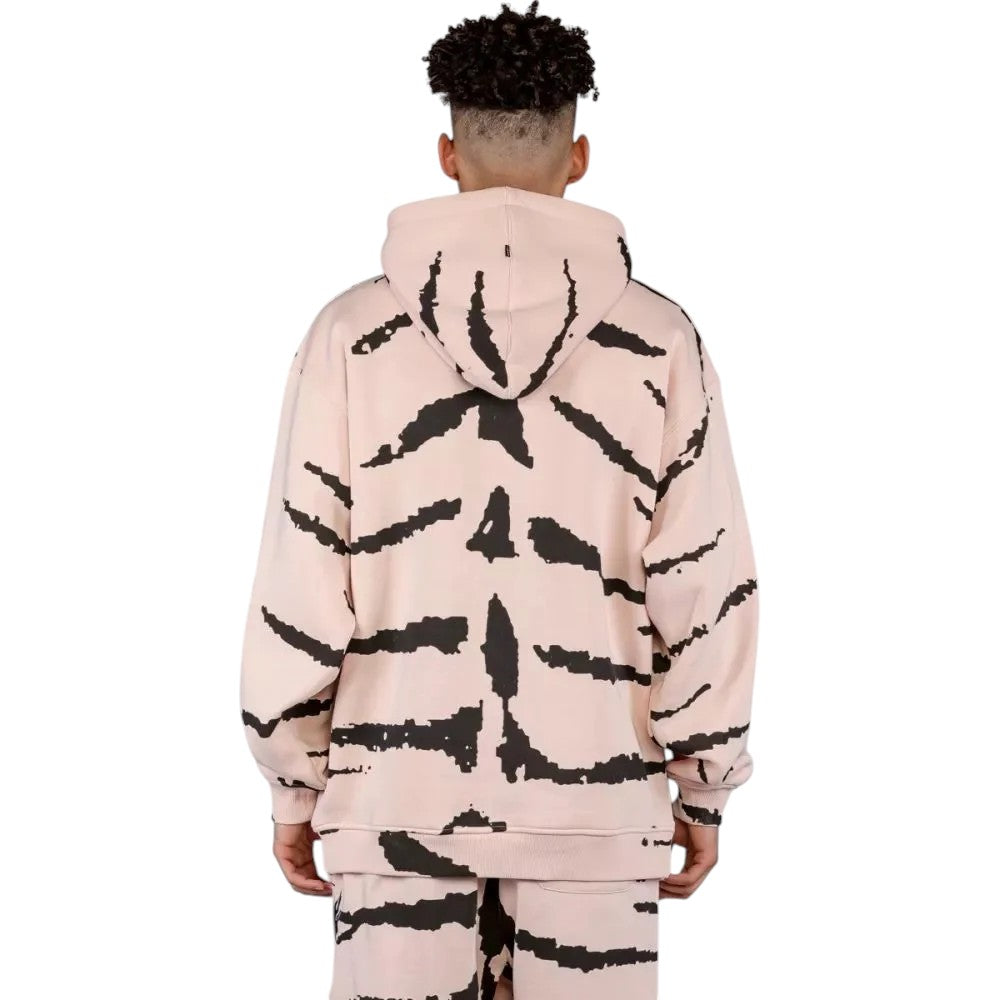 Men Cloven Tongues All Over Print Vintage Hoodie in Cream