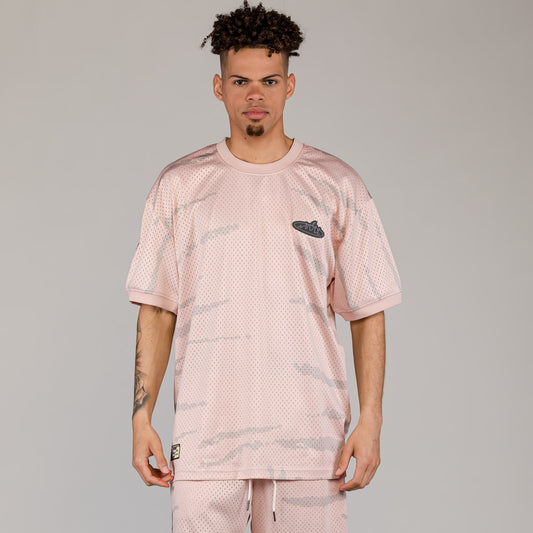 Cloven Tongues All Over Print Mesh Tee in Cream