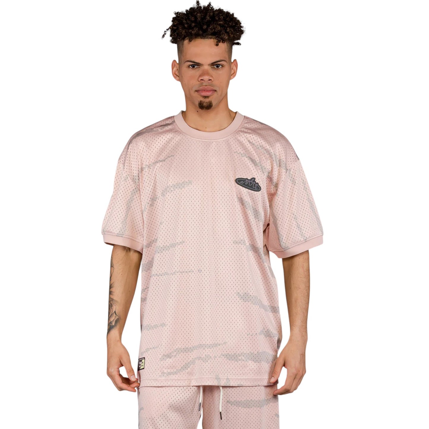 Cloven Tongues All Over Print Mesh Tee in Cream