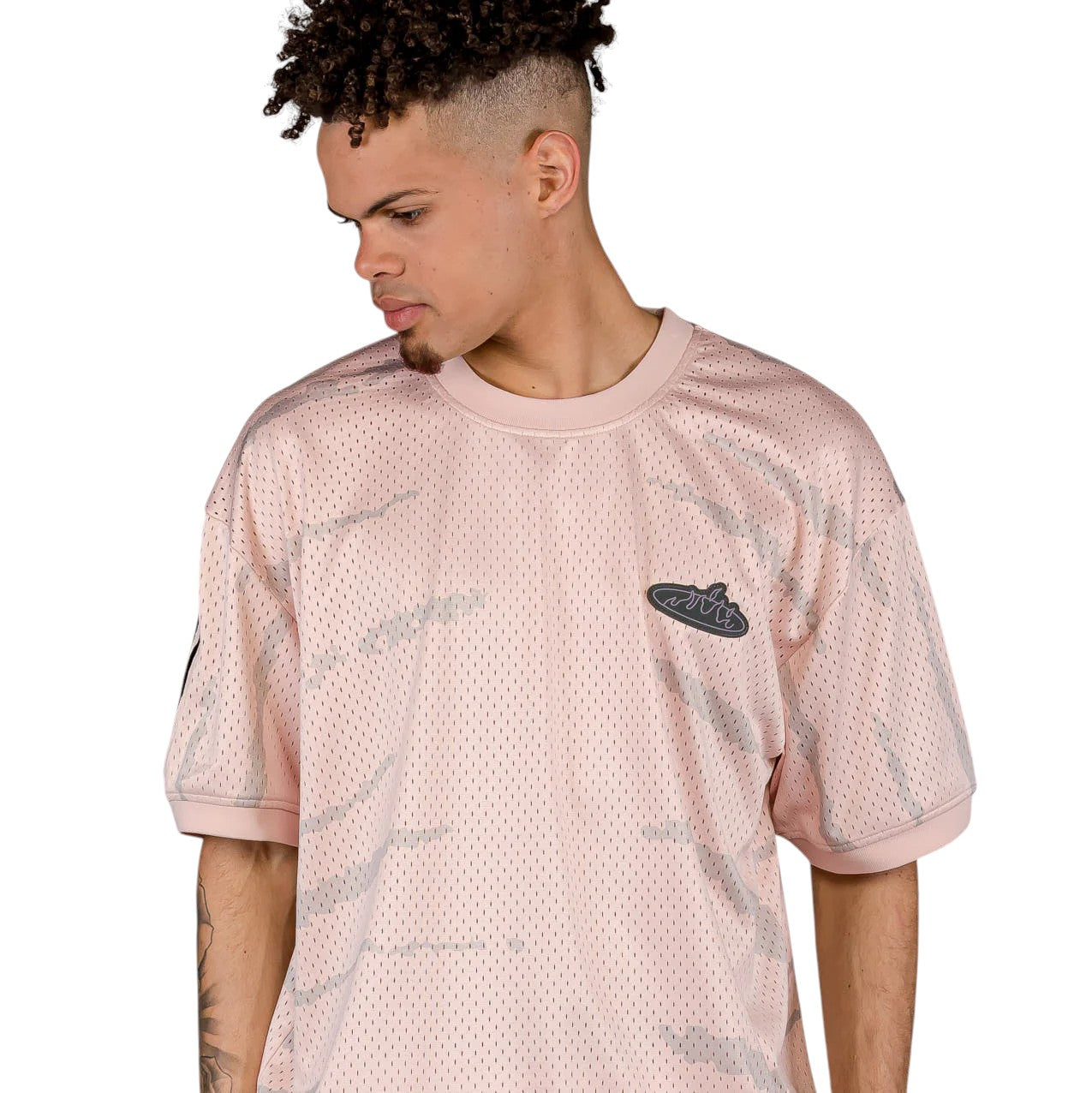 Cloven Tongues All Over Print Mesh Tee in Cream