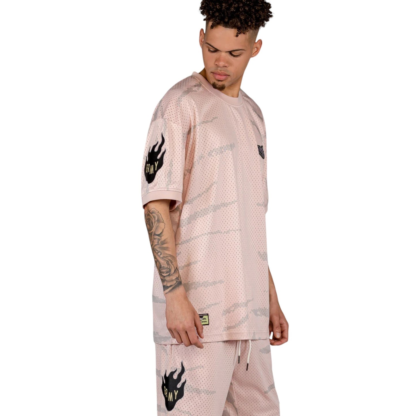 Cloven Tongues All Over Print Mesh Tee in Cream