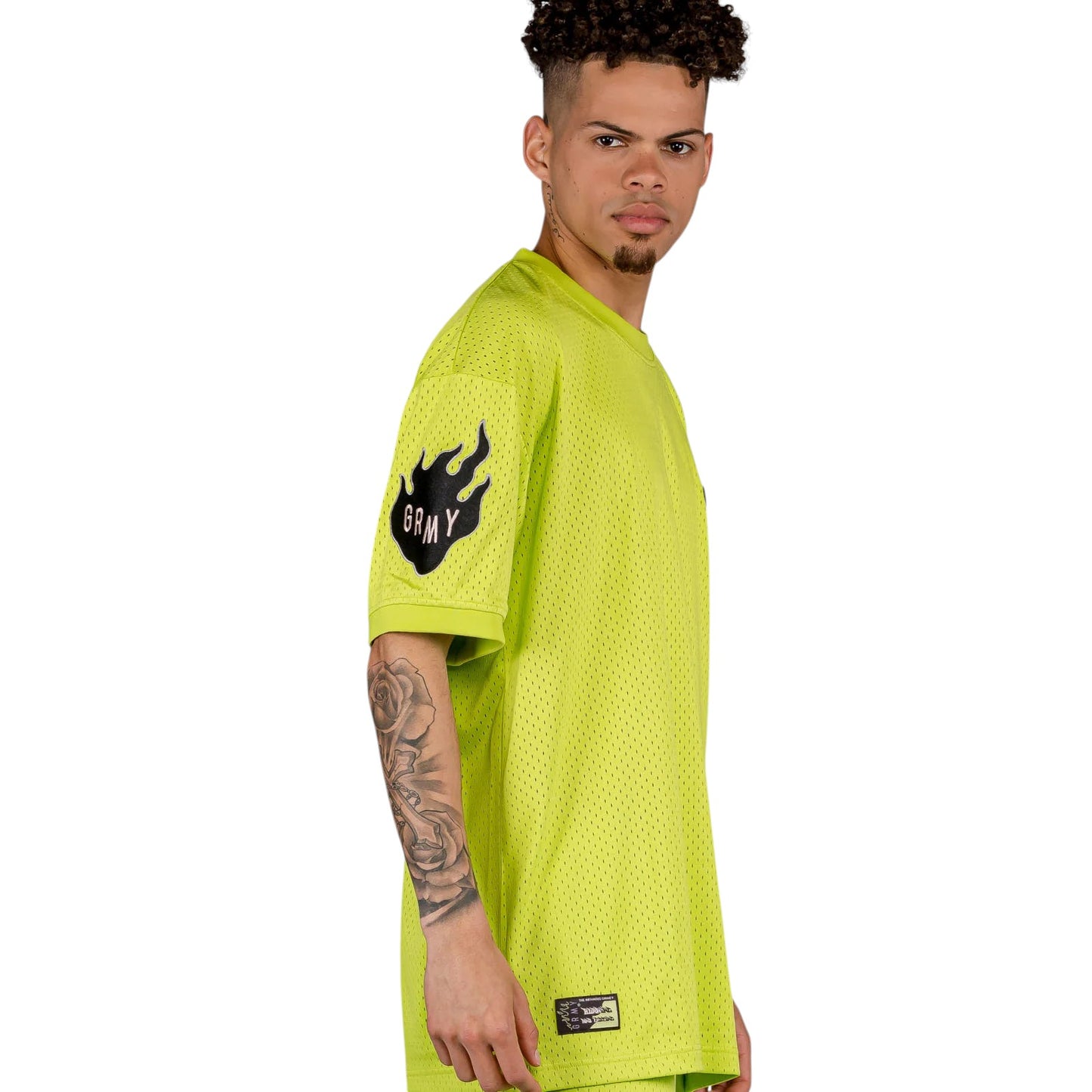 Men Cloven Tongues Mesh Tee in Lime Green