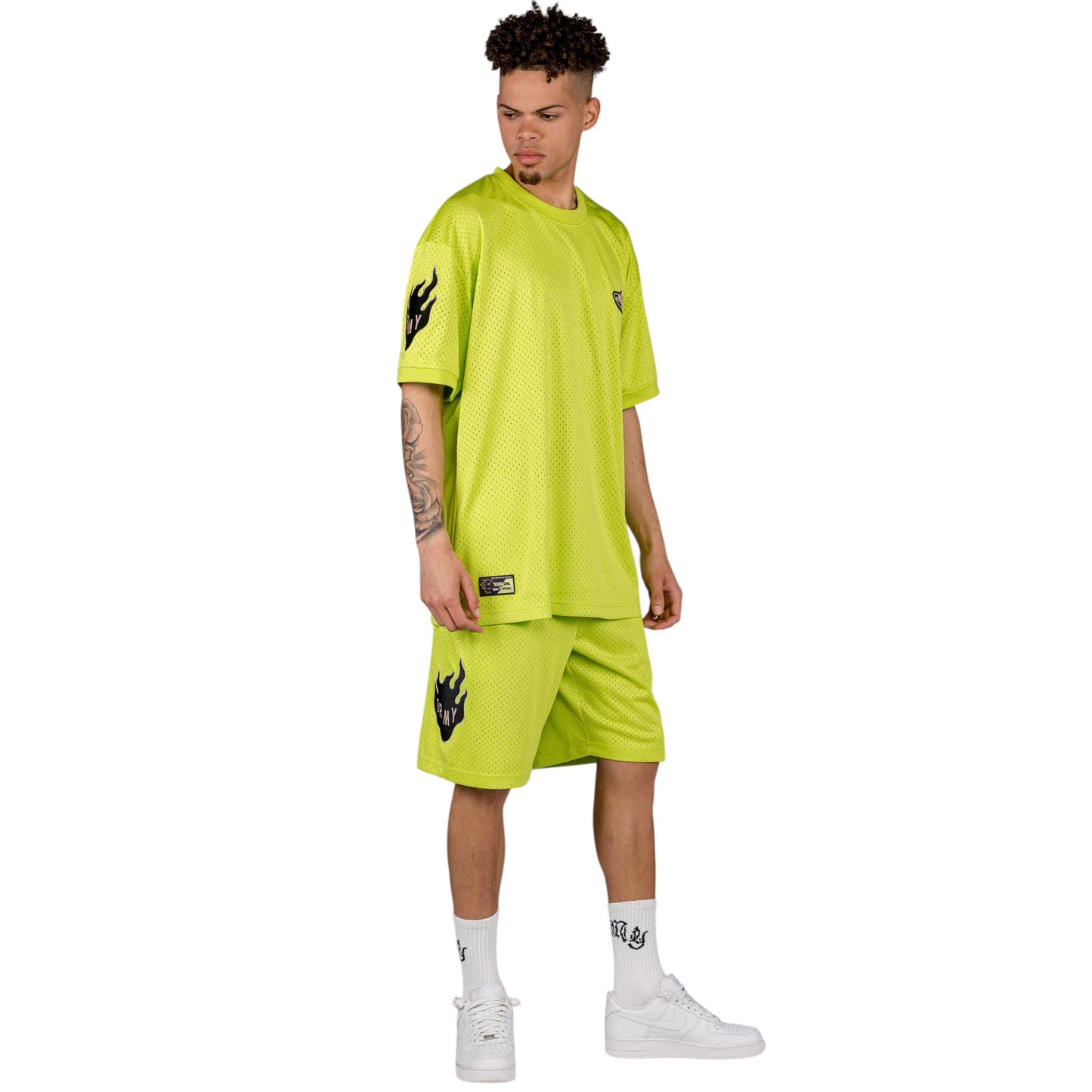 Men Cloven Tongues Mesh Basket Shorts in Lime Green