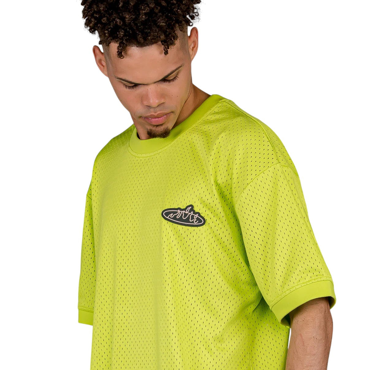 Men Cloven Tongues Mesh Tee in Lime Green