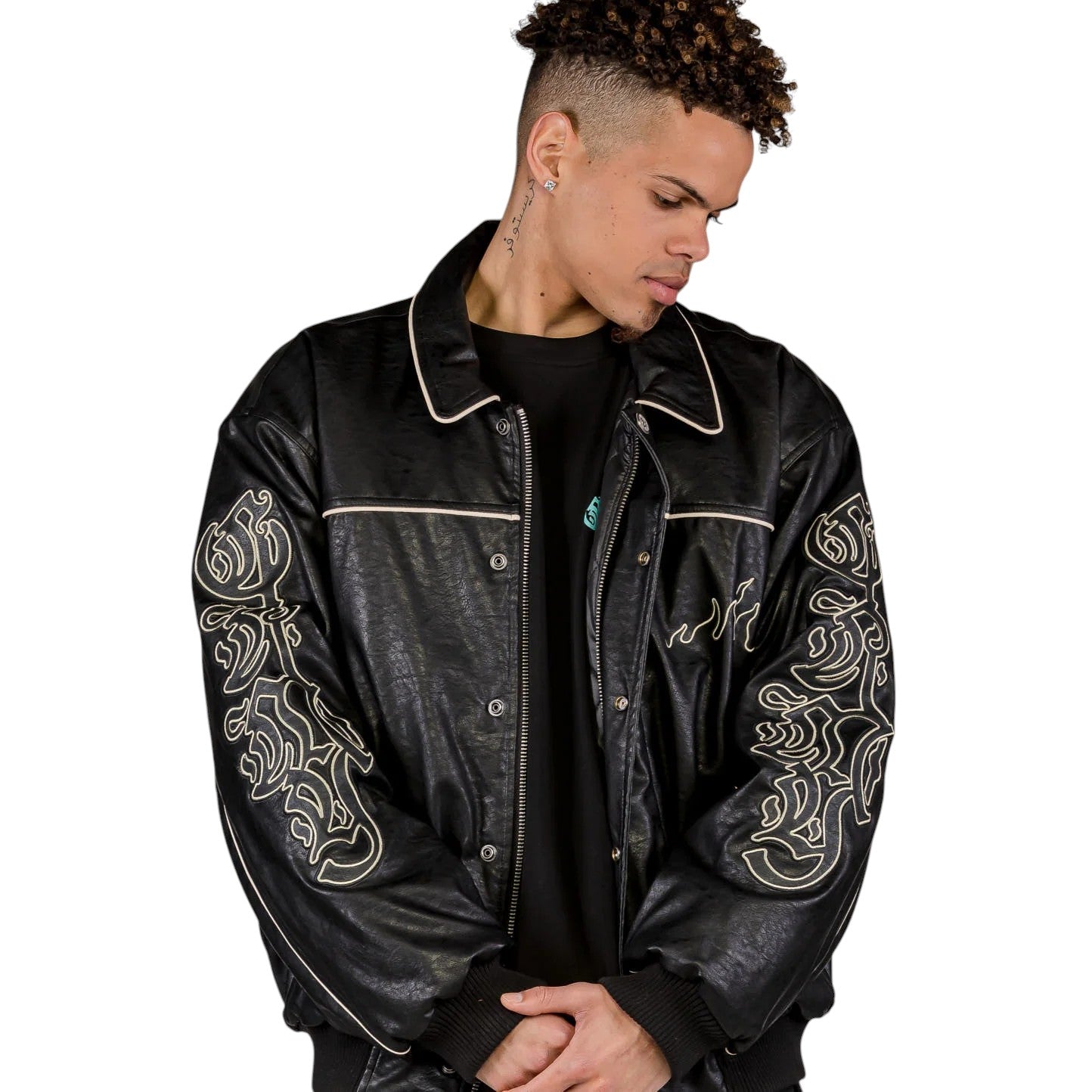 Men Fire Route PU Leather Jacket in Black