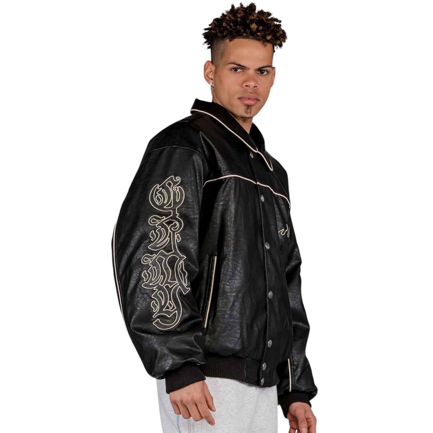 Men Fire Route PU Leather Jacket in Black