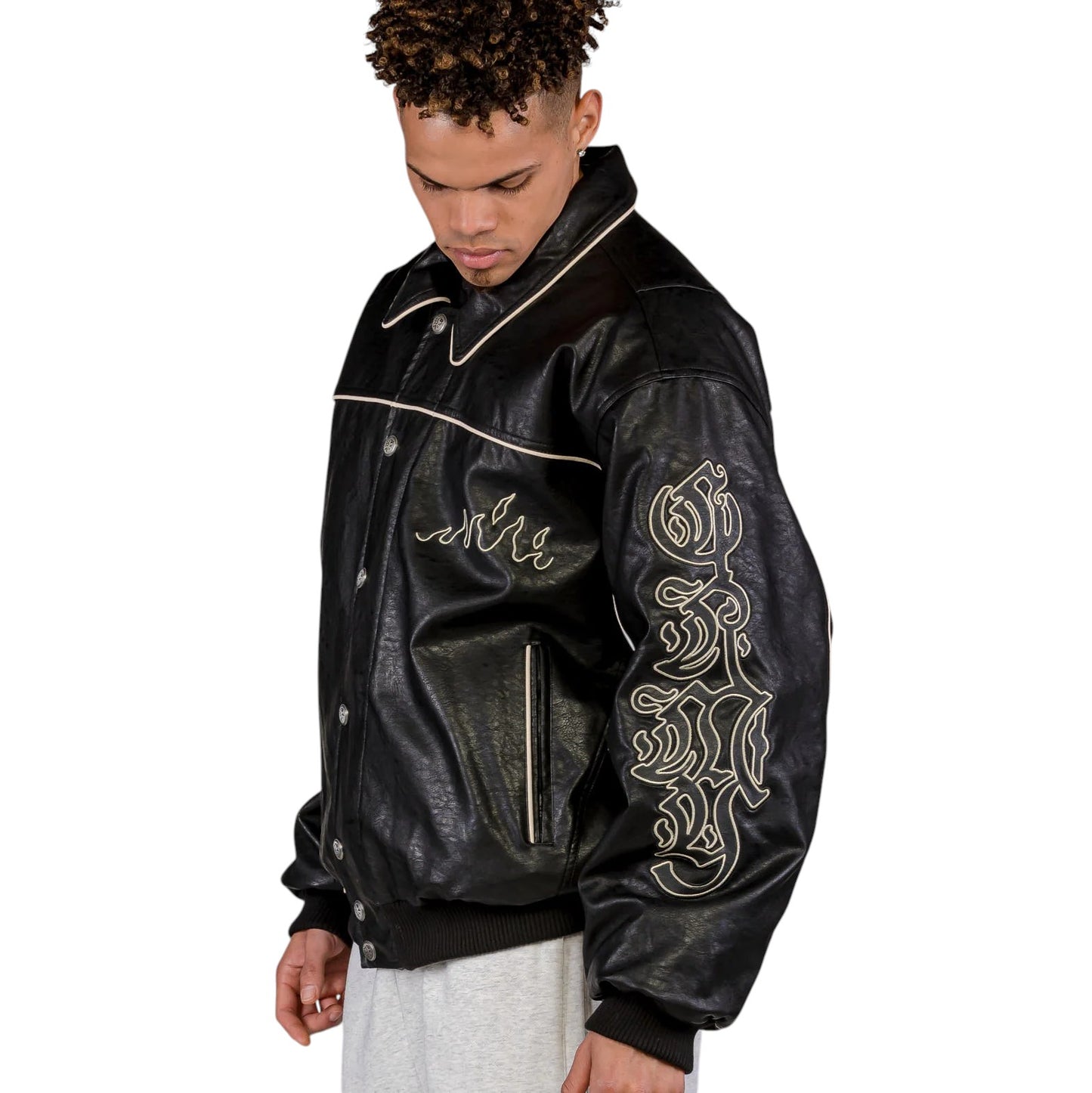 Men Fire Route PU Leather Jacket in Black