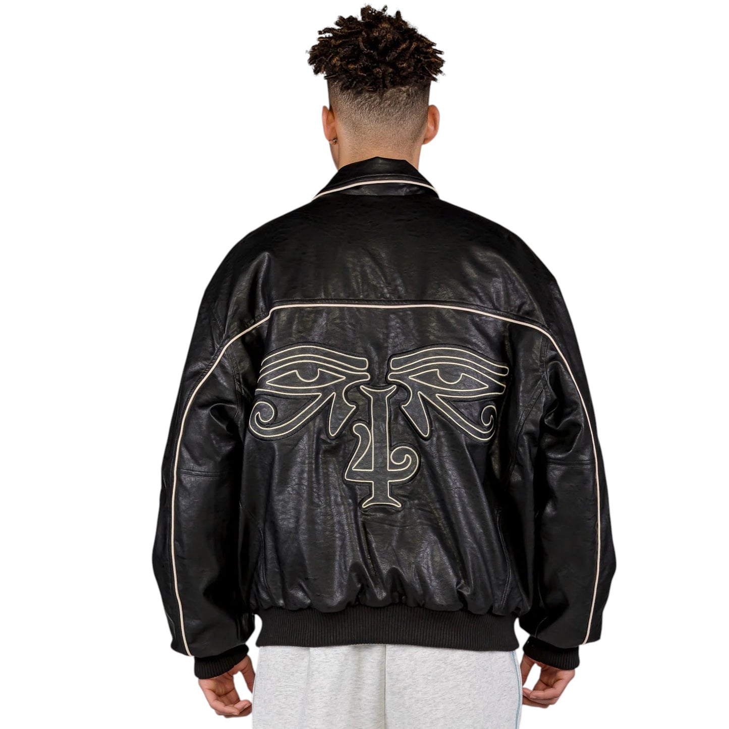 Men Fire Route PU Leather Jacket in Black