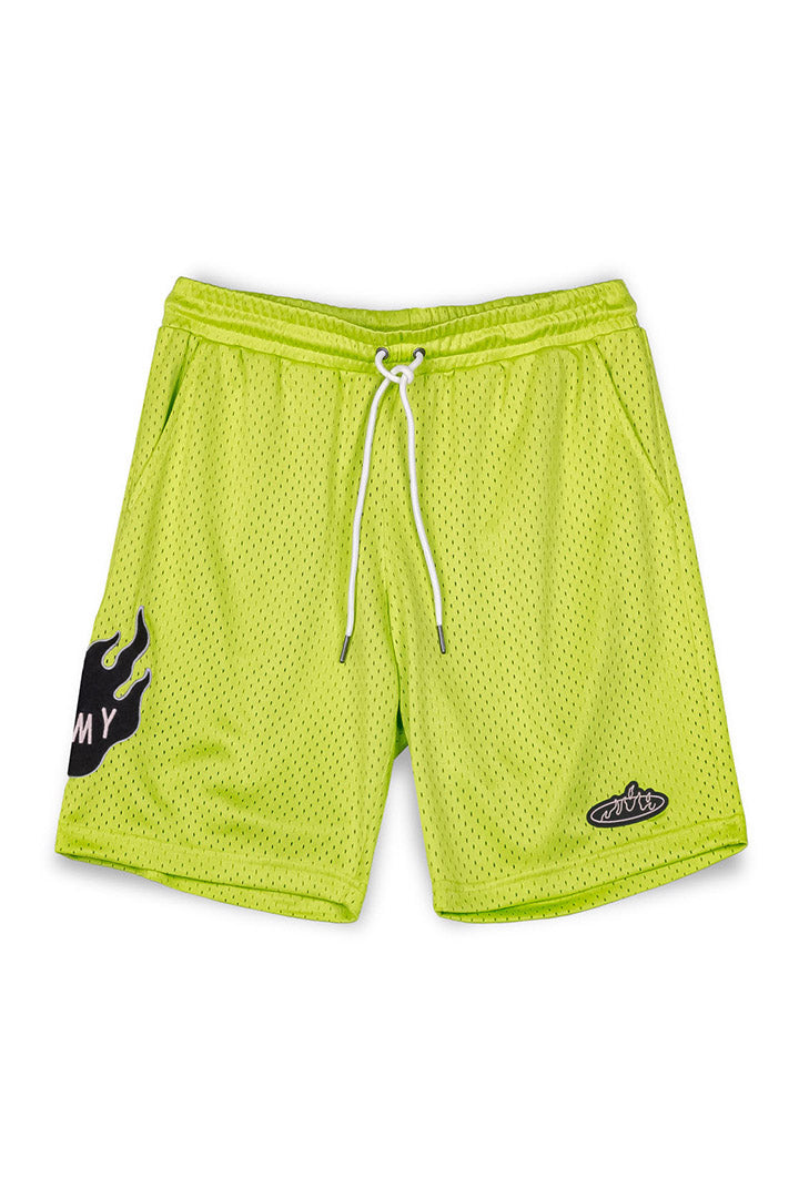 Men Cloven Tongues Mesh Basket Shorts in Lime Green