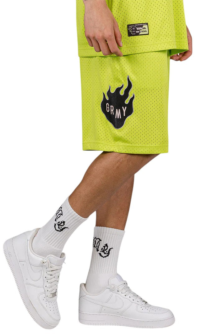 Men Cloven Tongues Mesh Basket Shorts in Lime Green