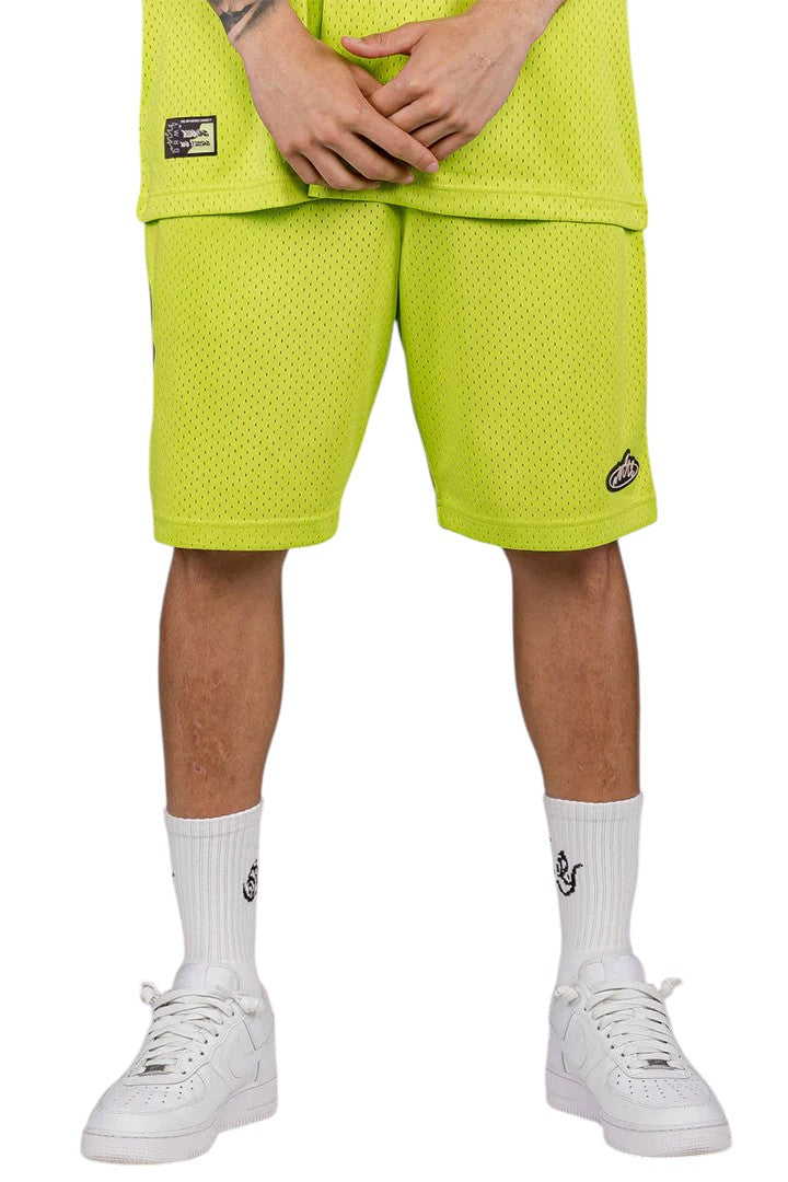 Men Cloven Tongues Mesh Basket Shorts in Lime Green