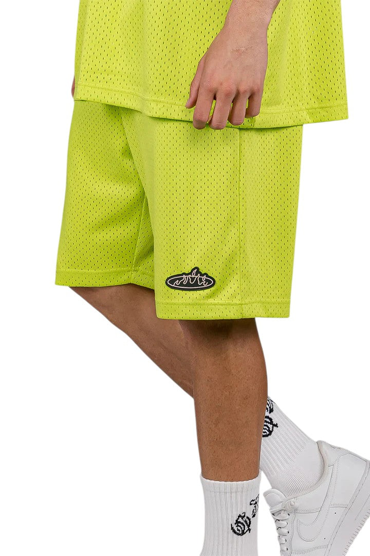 Men Cloven Tongues Mesh Basket Shorts in Lime Green