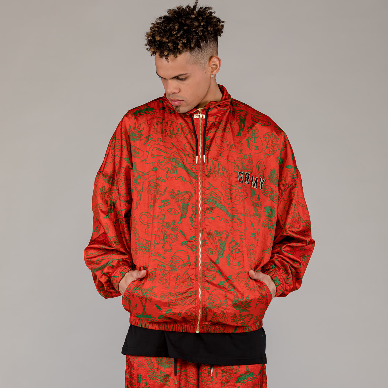 Men The Toughest Satin Track Jacket in Red