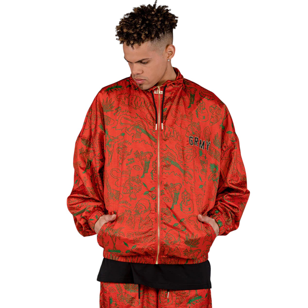 Men The Toughest Satin Track Jacket in Red