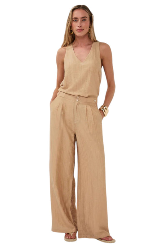 EsQualo Trousers Broeken Wide Light Crinkle Sand