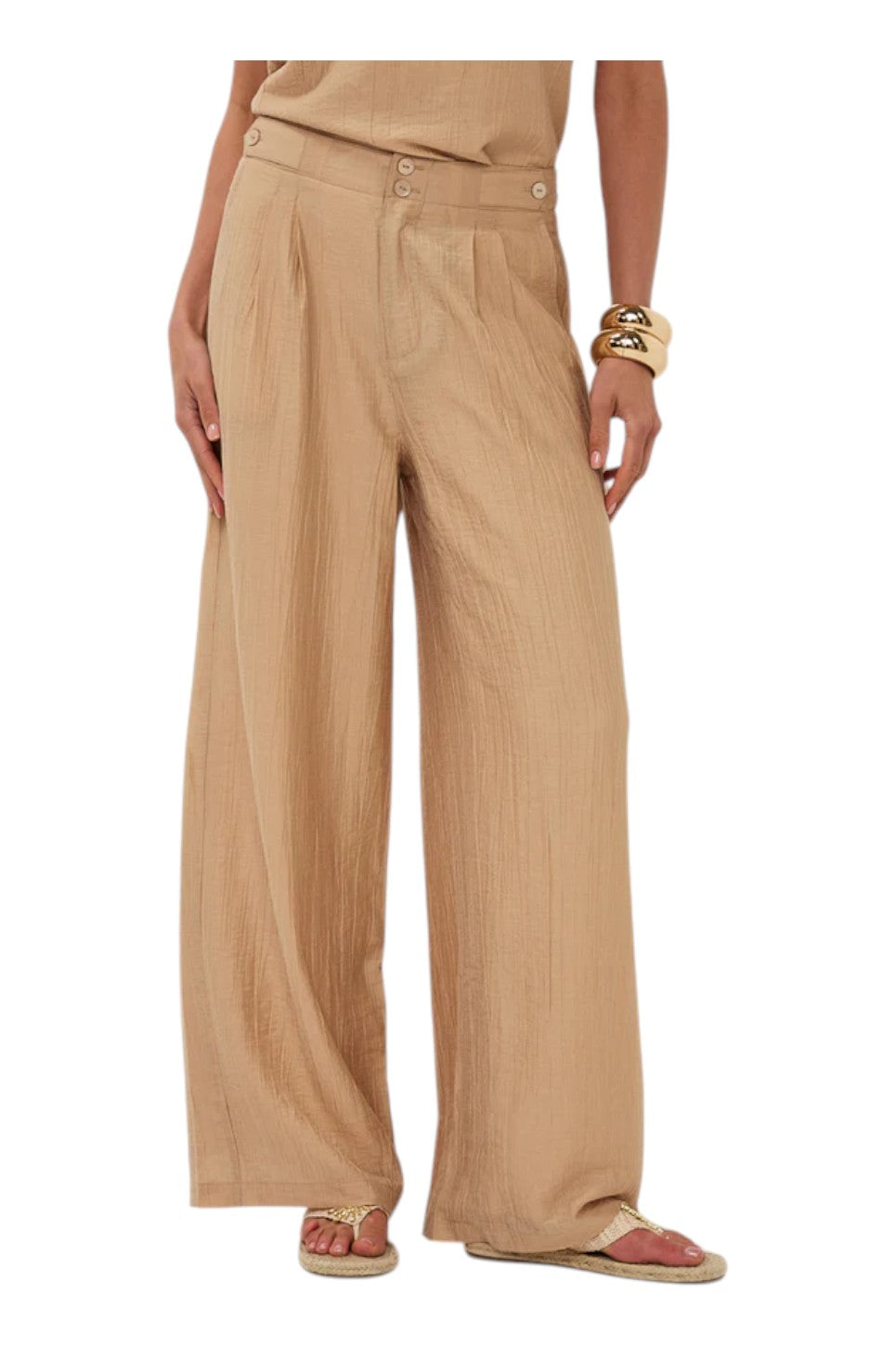 EsQualo Trousers Broeken Wide Light Crinkle Sand