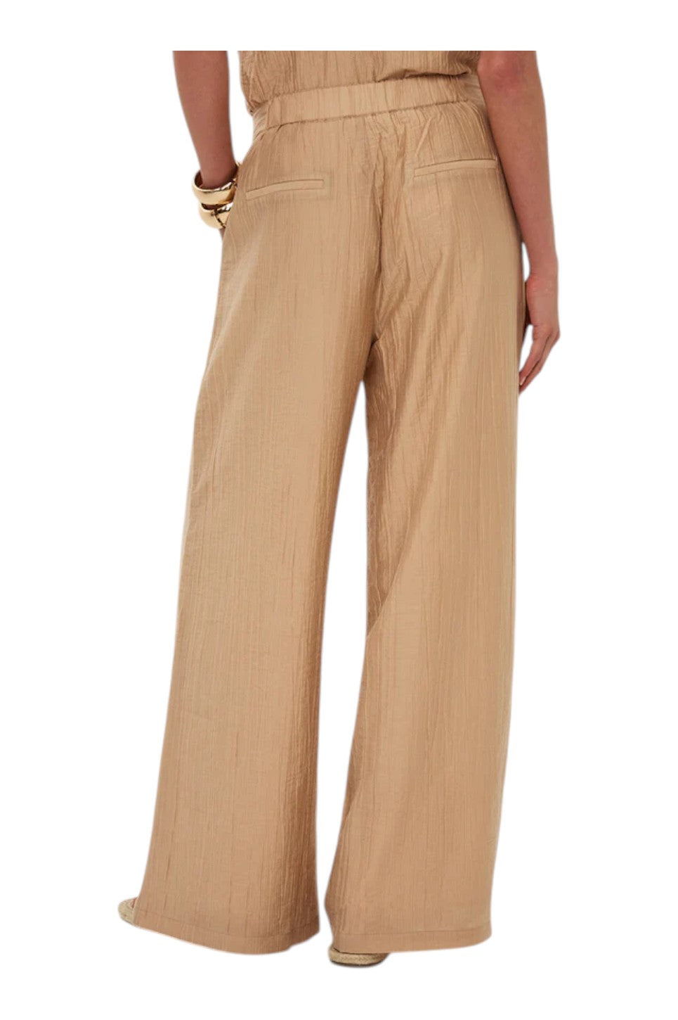 EsQualo Trousers Broeken Wide Light Crinkle Sand