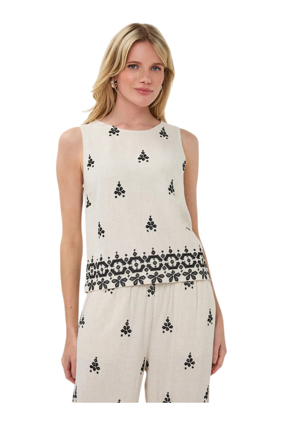 EsQualo Top Embroidery Natural
