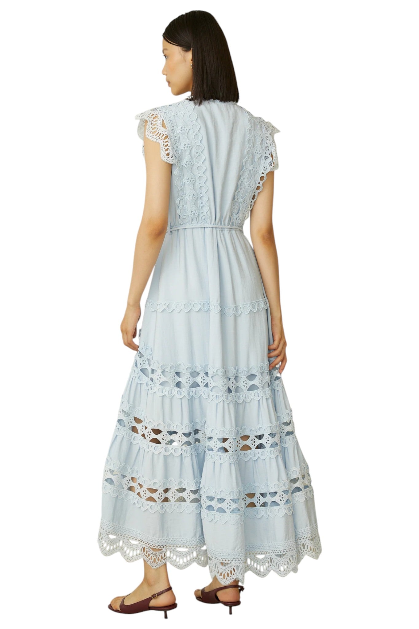 Irida Light Blue Cotton Lace Midi Dress With Scalloped Hem