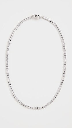 Pyramid Stud Tennis Necklace- Silver