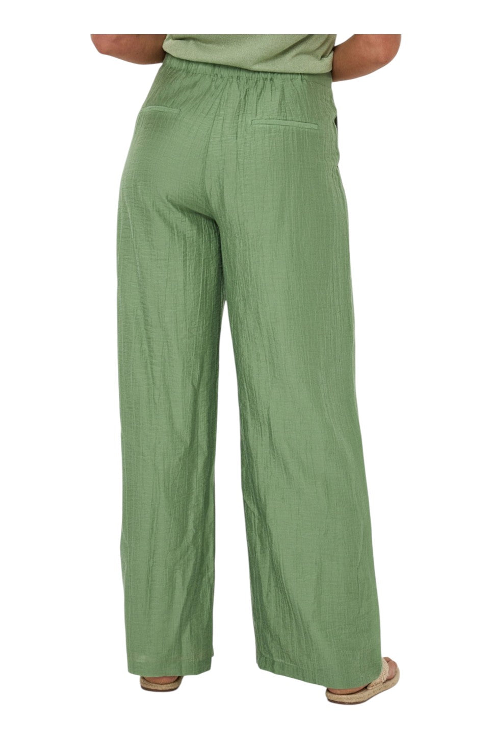 EsQualo Trousers Broeken Wide Light Crinkle Jungle Green