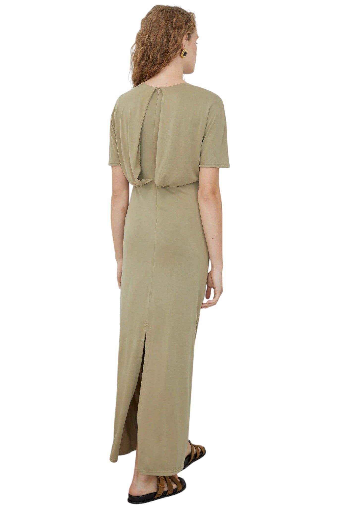 Leandra Khaki Short Sleeve Knot Detail Midi DRESS