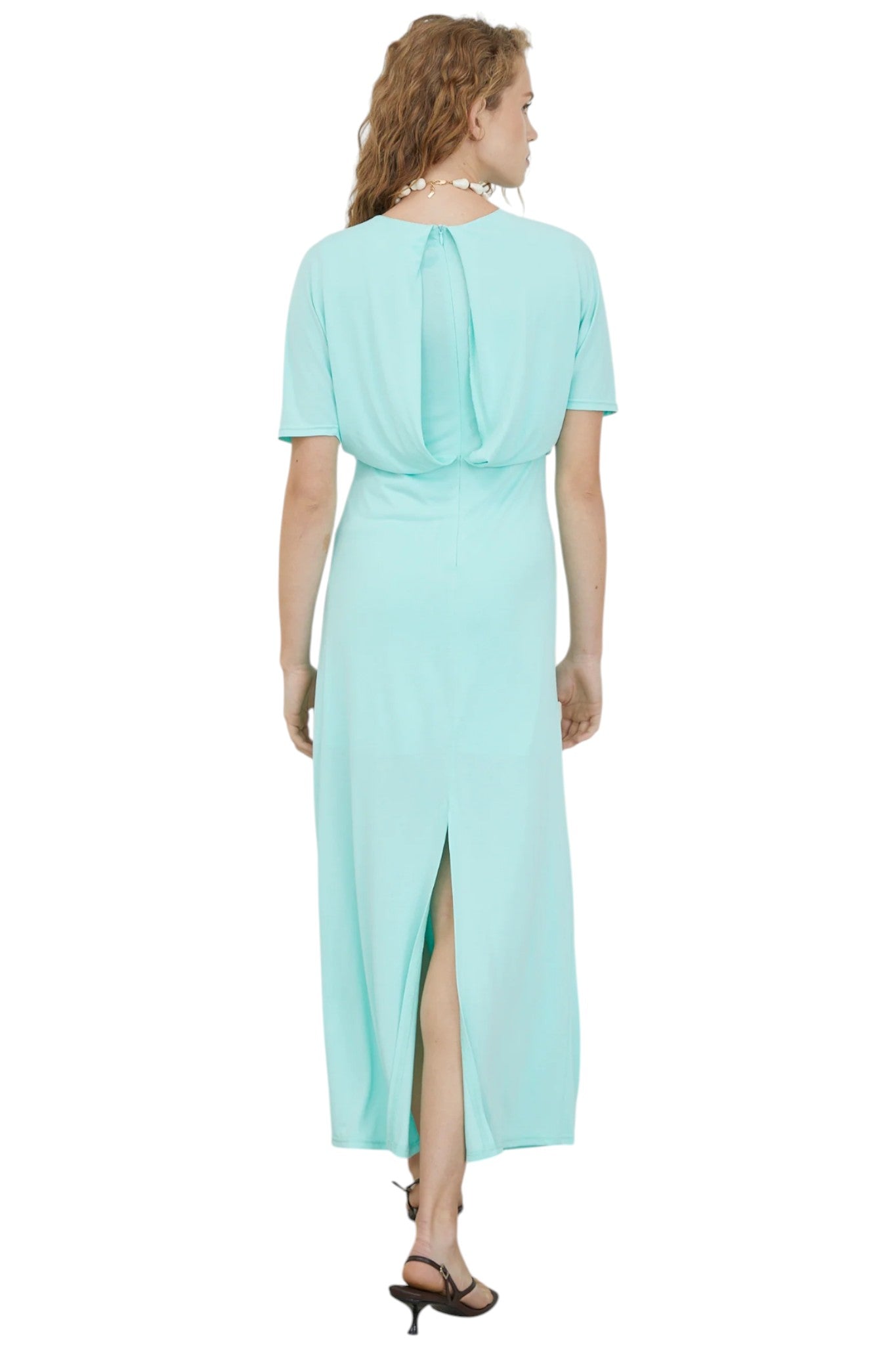 Leandra Turquoise Short Sleeve Knot Detail Midi DRESS