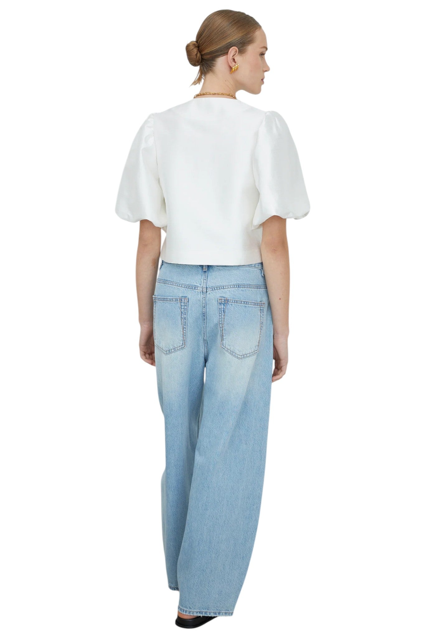 Lunara White Puff Sleeve Cropped Jacket