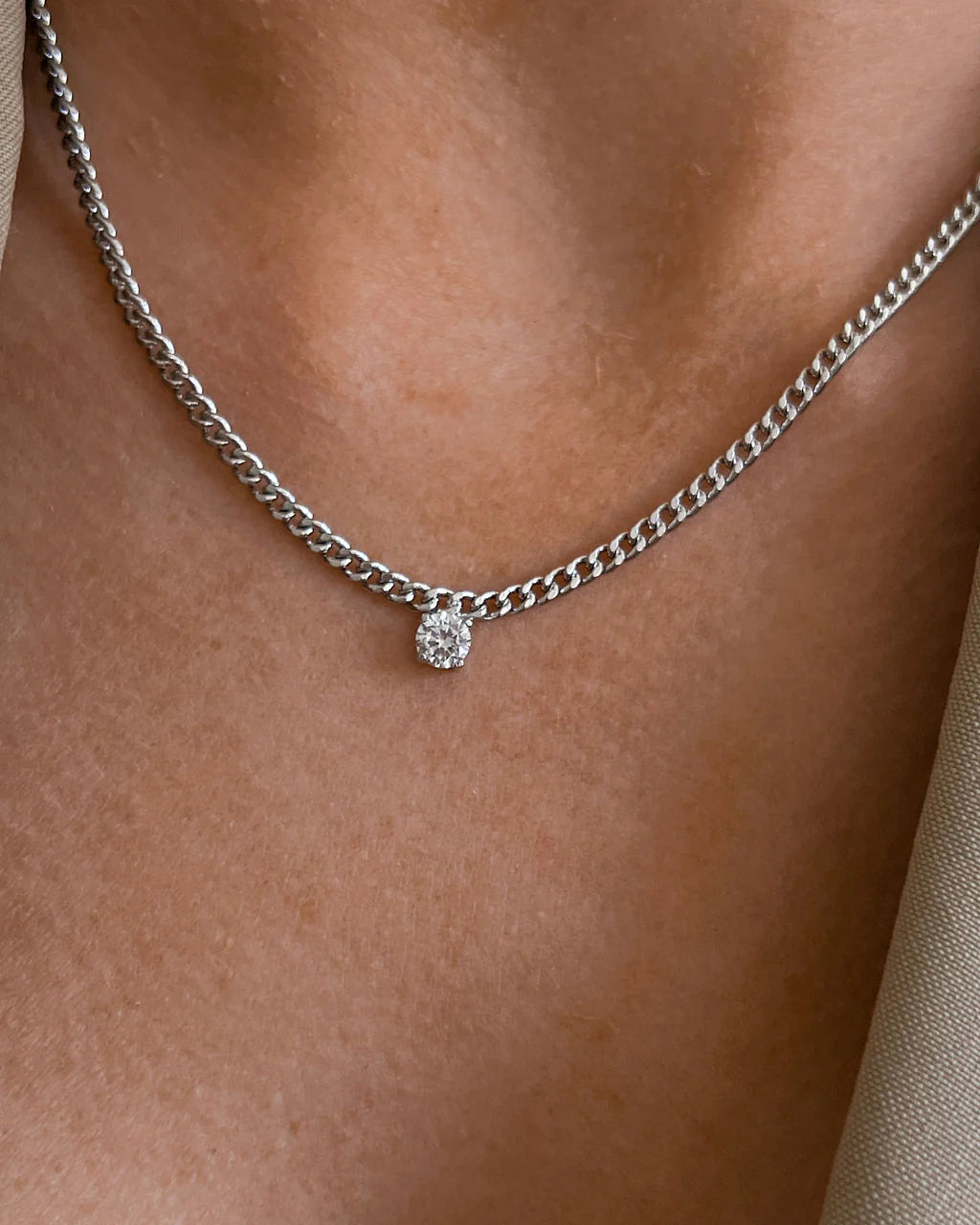Bardot Stud Charm Necklace-Silver
