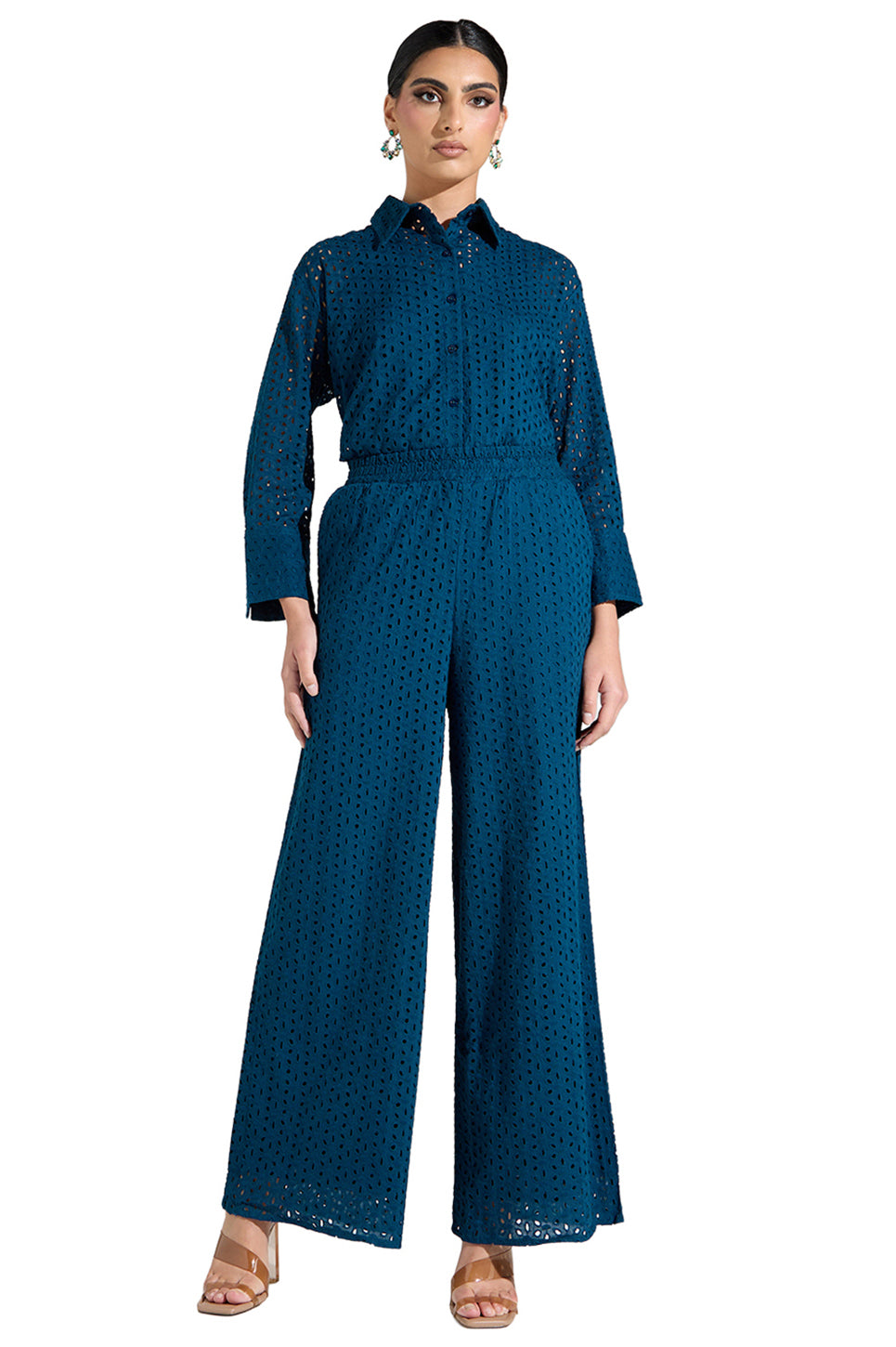 Woven Schiffli Wide Leg Pants