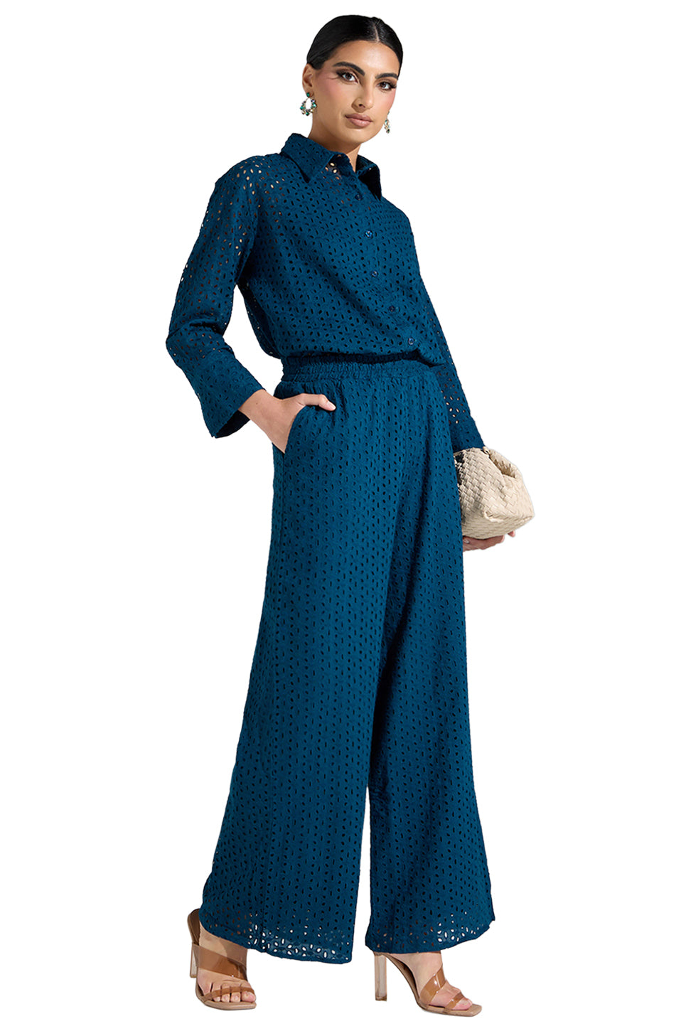 Woven Schiffli Wide Leg Pants