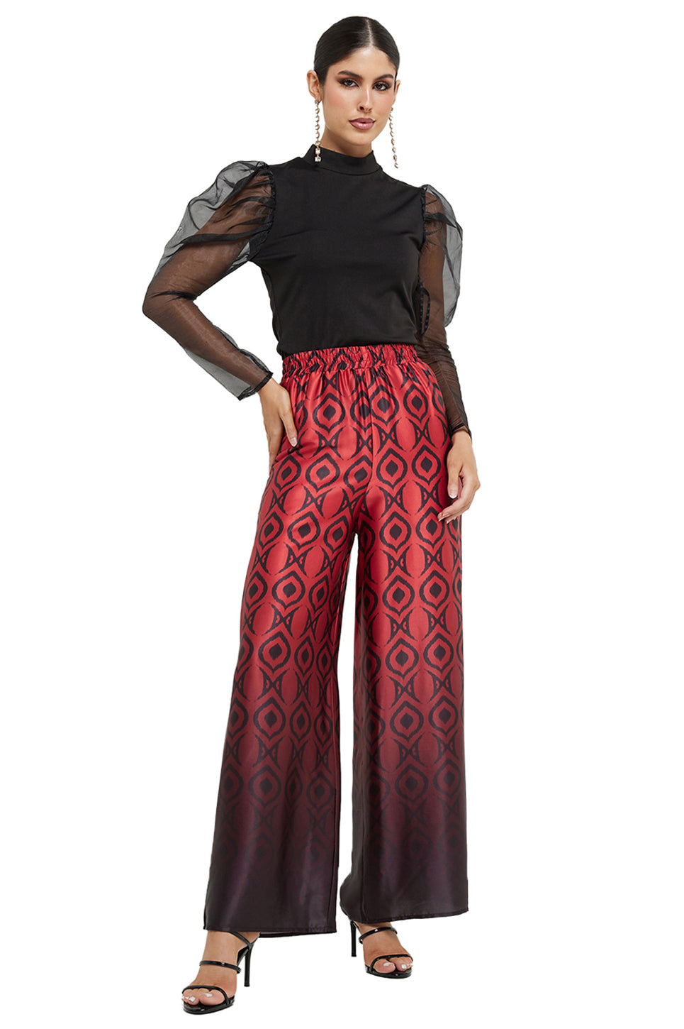 Woven Satin Ombre Print Palazzo Pant