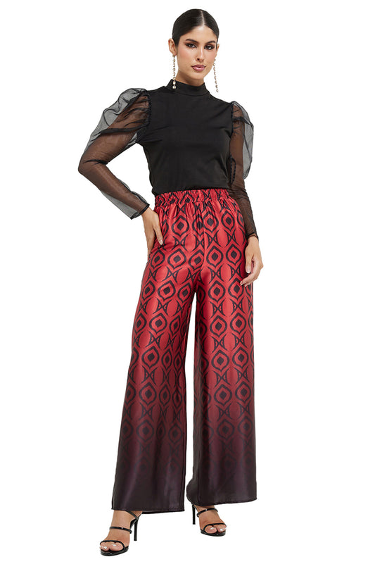 Woven Satin Ombre Print Palazzo Pant