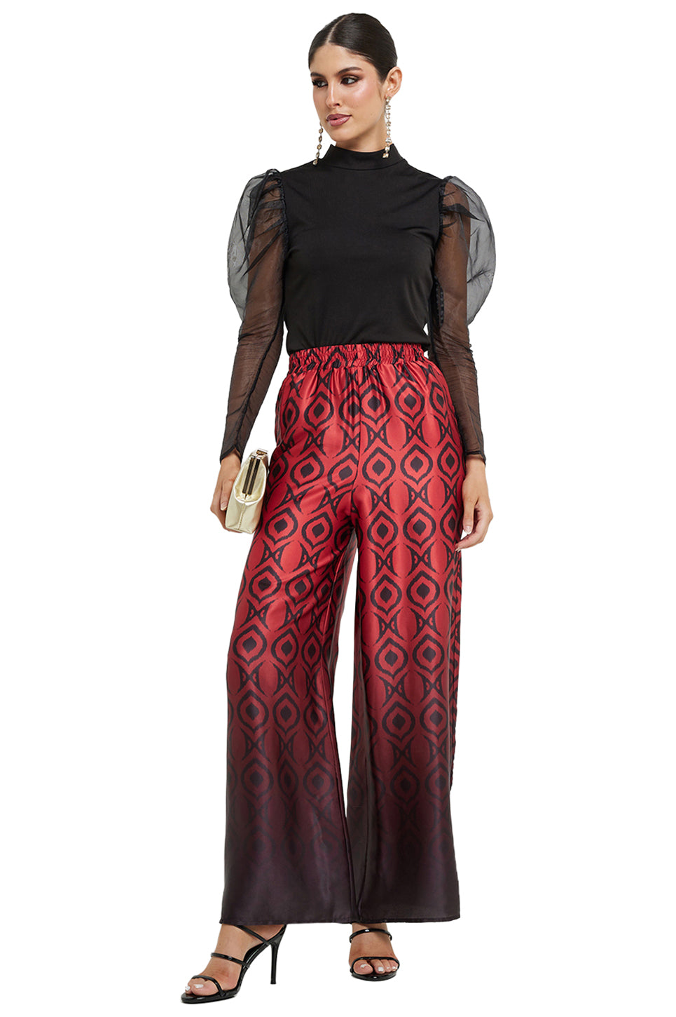 Woven Satin Ombre Print Palazzo Pant