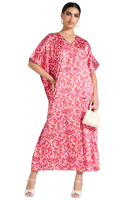 Printed Woven V-Neck Midi Kaftan