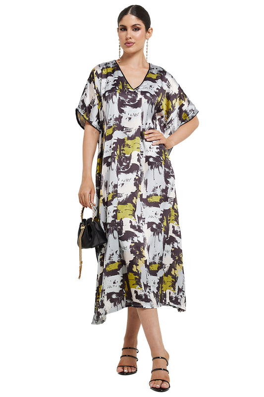 Printed Woven V-Neck Midi Kaftan