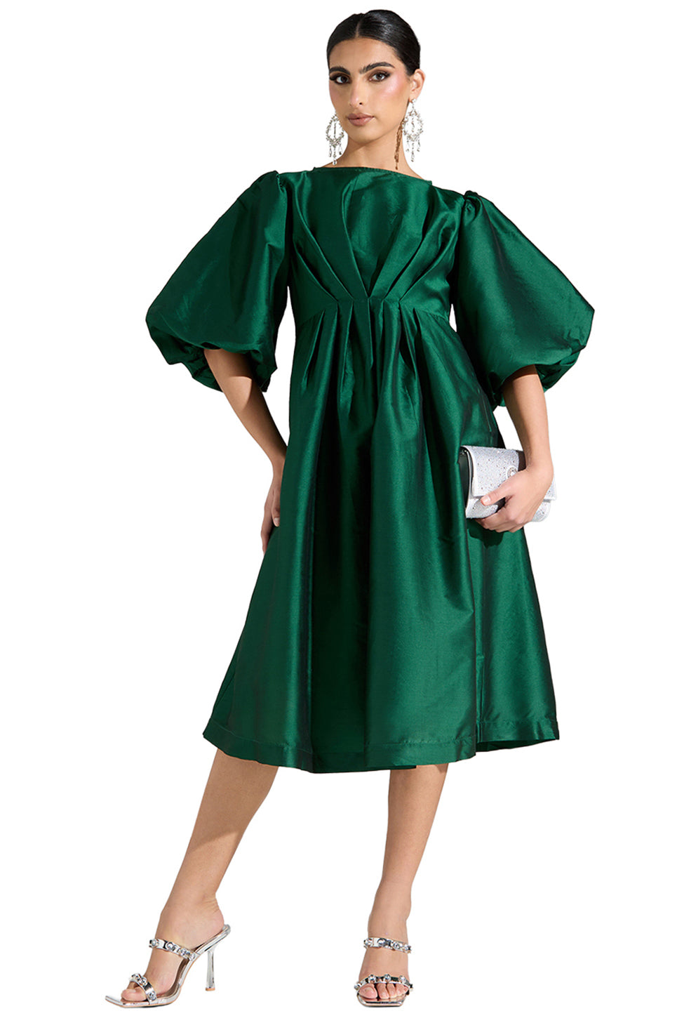 Satin Puff Sleeve Dress