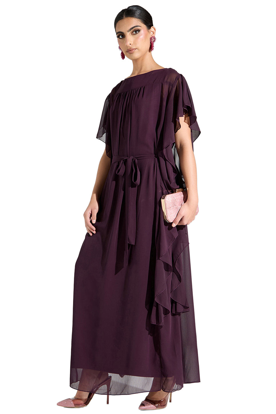 Georgette Side Frill Maxi Dress