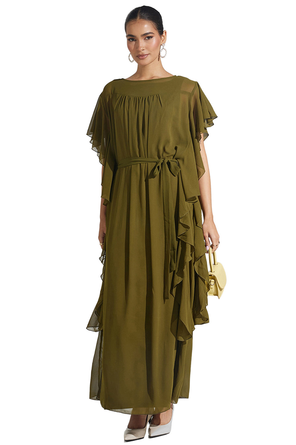 Olive Ruffle Maxi Dress