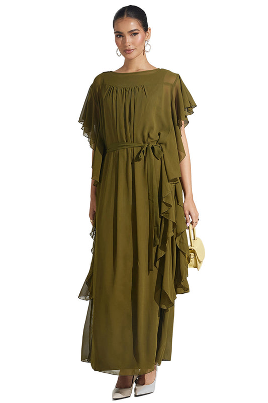 Olive Ruffle Maxi Dress