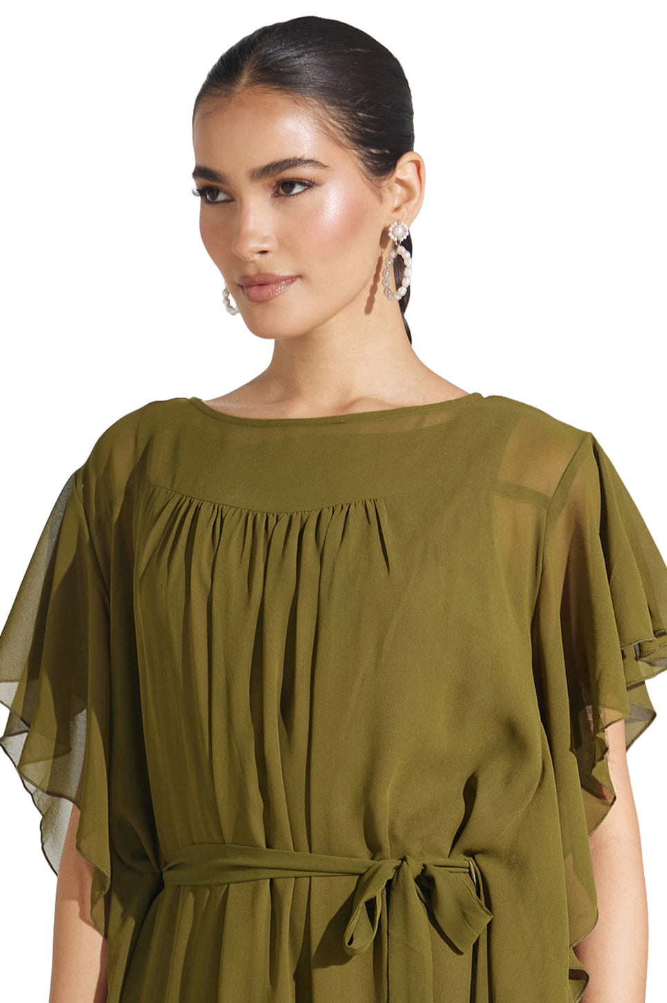 Olive Ruffle Maxi Dress