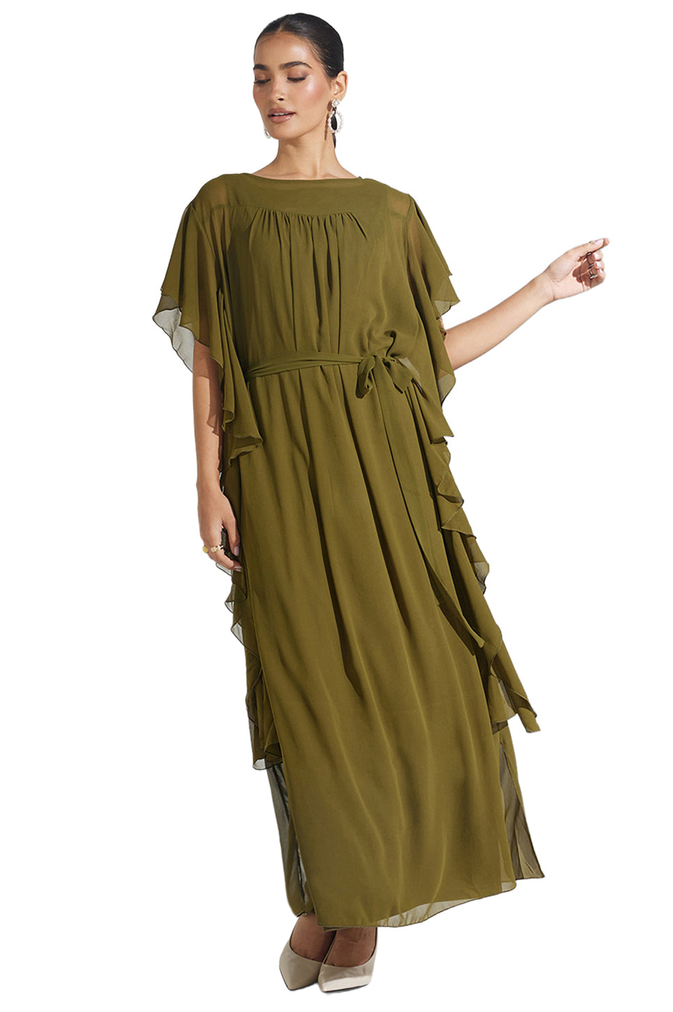 Olive Ruffle Maxi Dress
