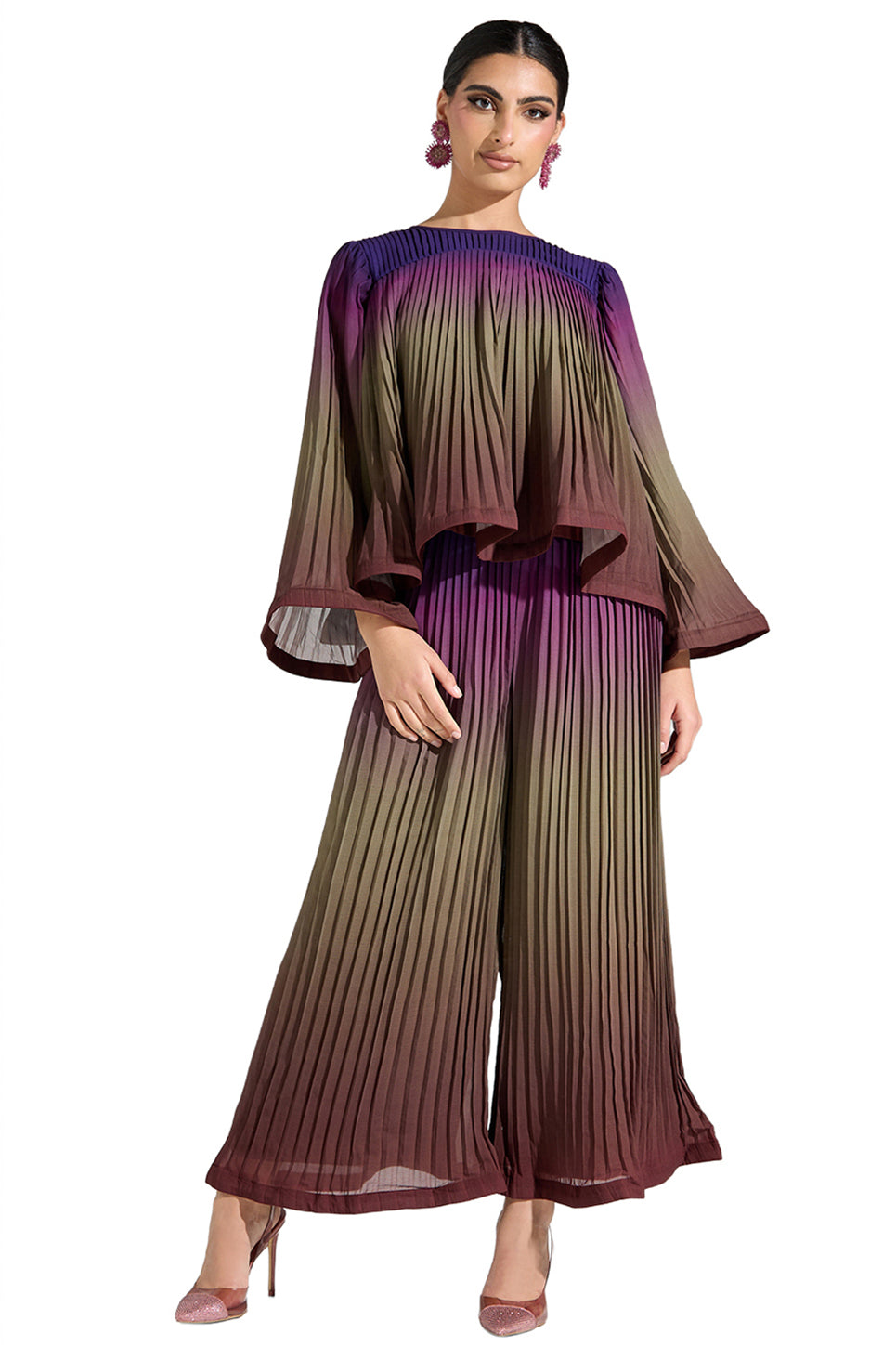 Pleated Ombre Wide Leg Pants