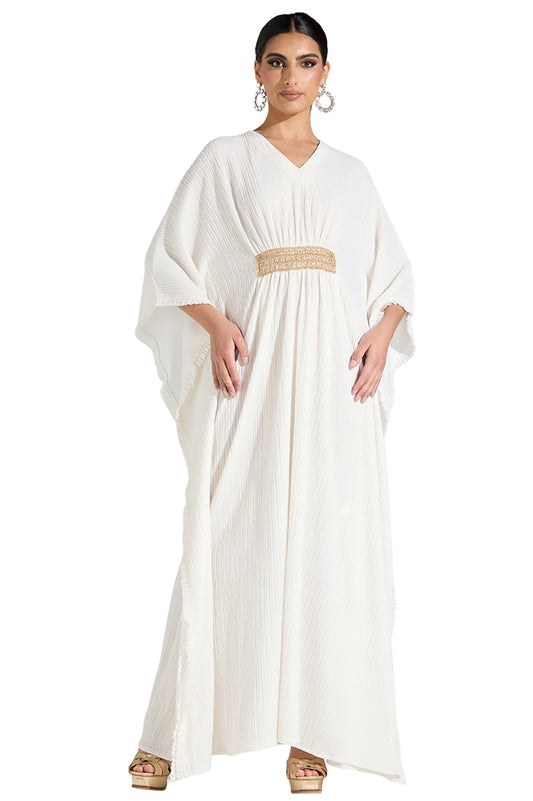 Satin Ruched Waist Kaftan Dress